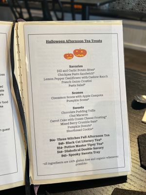 the halloween menu  at Drink Me Tea Room in Tempe