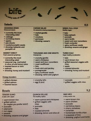 english menu at BIFE in Ljubljana