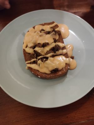 Tostet bread with cheese, garlic and meat substitute - so good! at Shromaždiště in Prague