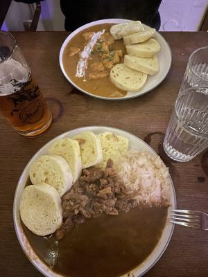 The two traditional Czech dishes on the menu  at Shromaždiště in Prague