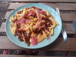 Fries with cheese and gravy sauce at Shromaždiště in Prague