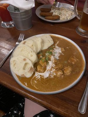 Kukure na paprice (‘Chicken’ pieces in creamy paprika sauce)  at Shromaždiště in Prague