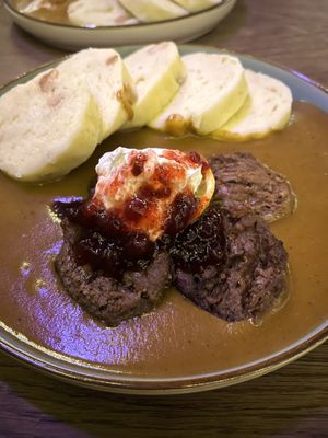 Svickova with traditional sirloin   at Shromaždiště in Prague