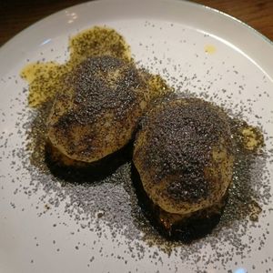 Švestkové knedlíky - Plum fruit dumplings covered in poppy seed & sugar at Shromaždiště in Prague