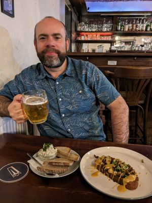 Beer! Nerybickova on the left and Topinka on the right at Shromaždiště in Prague