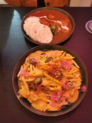 Dumplings and loaded fries at Shromaždiště in Prague