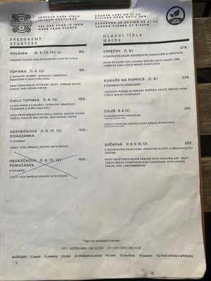 menu  at Shromaždiště in Prague