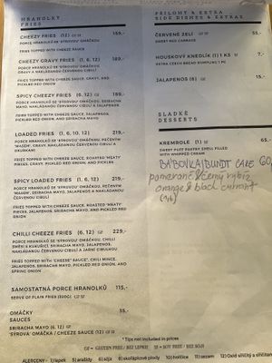 menu  at Shromaždiště in Prague