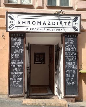 Front entrance at Shromaždiště in Prague