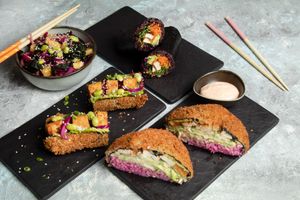 Vegan Sushi Burger, Vegan Sushi Hotdog and Vegan Sushi Burrito at Pokemate in Istanbul