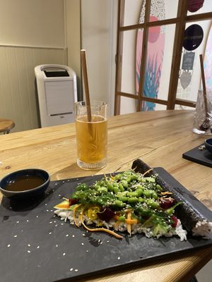 Vegan sushi pizza  at Pokemate in Istanbul