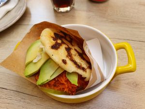 Veganised Arepa at Mango con Sal in Sevilla