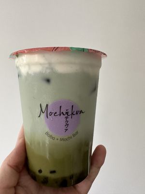 Matcha boba with soy milk and whipped cream   at Mochikva in Tel Aviv