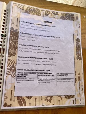 Vegan menu at El Tiki Bar and Restaurant in Playa Flamingo