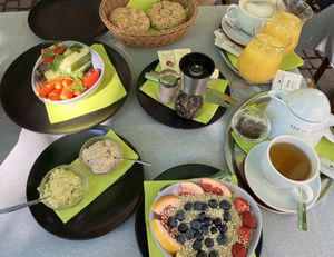 Breakfast: Vegan-Luxus-Delight and Bio-Porridge-Bowl  at Amadeo in Bad Reichenhall