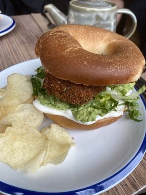 Build your own bagel (schnitzel, cream cheese, avo, lettuce)  at Sable in Richmond