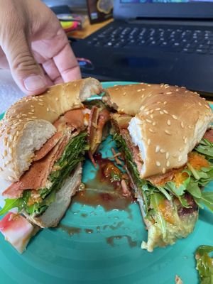 Avocado Bagel with added bacon (extra $3)   at Sable in Richmond