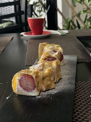 Strawberry dessert sushi. Not vegan! at Panda Sushi in Zadar