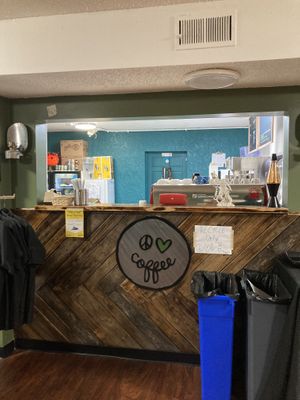 Kitchen window plus lava lamp! at Peace Love Coffee in St Charles