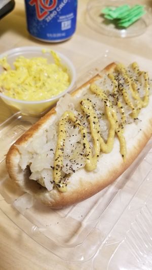 Bratwurst & potato salad at Peace Love Coffee in St Charles