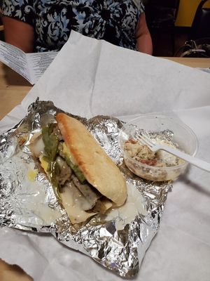 Potatoe salad and Phily Cheese Steak. at Peace Love Coffee in St Charles