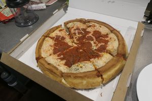 Large Pan Pizza with vegan cheese and vegan sauce at Papa Del's in Champaign