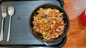 Bibimbap with sauce at Flavor of Seoul in Washington