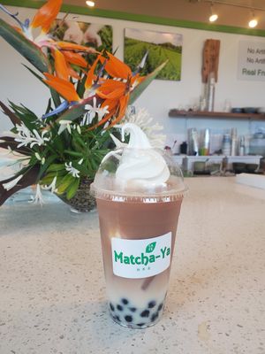 Soy milk tea boba with vanilla soft serve at Matcha-Ya in Kapaa