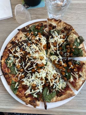 Vegan Delight with Spinach, roasted pumpkin and sautéed onions  at Pizzami Gourmet Pizza Bar in Peregian Beach