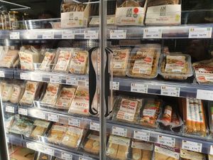 vegan products in fridge at Färm in Leuven