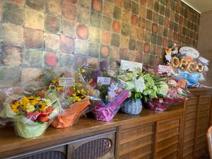 Lots of flowers to celebrate the relocation and opening. at Naramachi Vegan Nabi in Nara