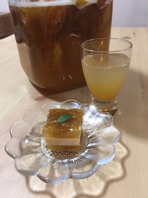 Japanese plume enzyme pudding and juice. at Naramachi Vegan Nabi in Nara