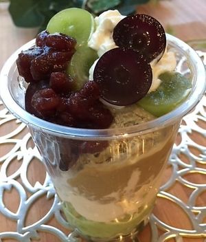 Vegan Hojicha (roasted green tea) parfait. at Naramachi Vegan Nabi in Nara