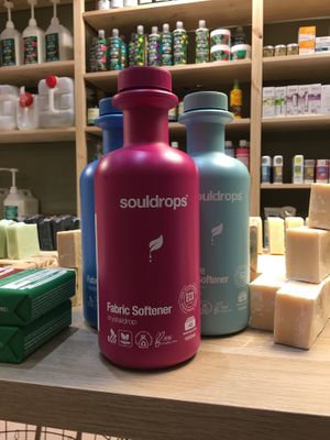 Souldrops vegan detergents packed with bottles from recycled plastic bags at Sillage in Athens