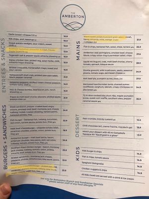Menu options highlighted - ask for the salad dairy free, remove honey if vegan.  at The Amberton  in Eglinton