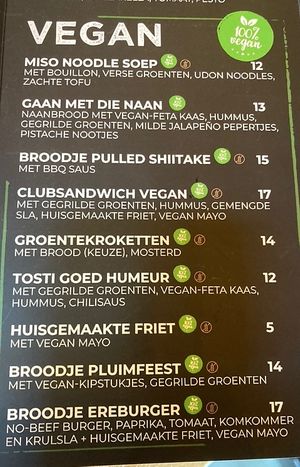 Vegan menu section January 2024  at Aan de Gracht in Elburg