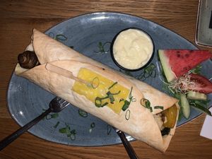 Vegan wrap. Mushroom, union, paprika  and hummus at Aan de Gracht in Elburg