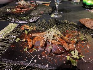 Shiitake mushrooms with blue potatoes  at Go Vegan by Adrian Muser in Altea