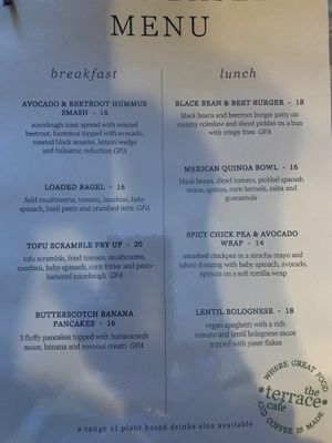 Full Plant Based Menu at The Terrace in Tamworth