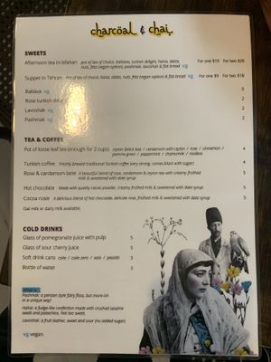 Menu as at 17 July 2020 at Charcoal and Chai in Como