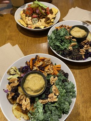 Maple dijon bowl with nachos with cheese so good (and home made!) that it could save all the baby cows from becoming veal  at Vegetation Plant Food in Lakeland