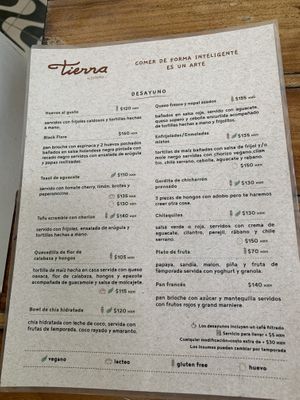  Breakfast menu at Tierra in Tulum