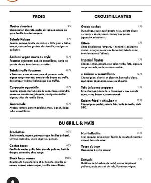 Menu tapas at Casa Kaizen in Montreal