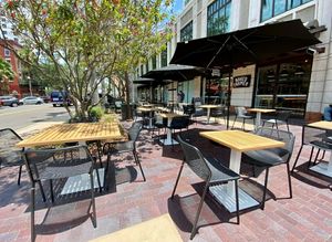 Outdoor seating at Naked Farmer in St Petersburg