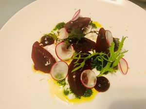 Juniper poached beetroots at Cuillin Hills Hotel in Isle Of Skye
