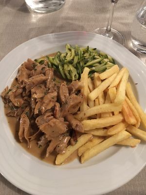 Sminuzzato di non polo (fake chicken with mushrooms)   at Grottino Ticinese in Bellinzona