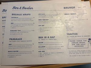Menu in November 2024   at Box & Barber Coffeehouse in Newquay