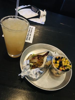 Freakin vegan taco, corn and bean salad and black Cadillac  at Taco Mamacita in Chattanooga