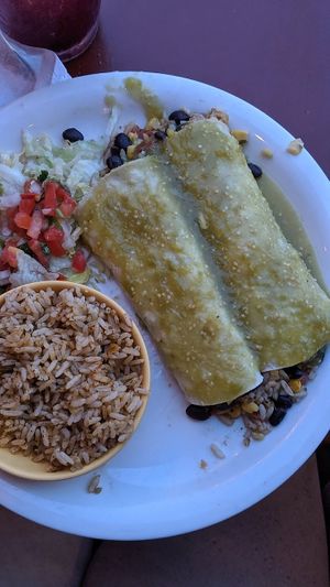 Vegan enchiladas with a side of rice. at Taco Mamacita in Chattanooga