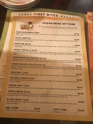 separate vegan menu!! at Taco Mamacita in Chattanooga